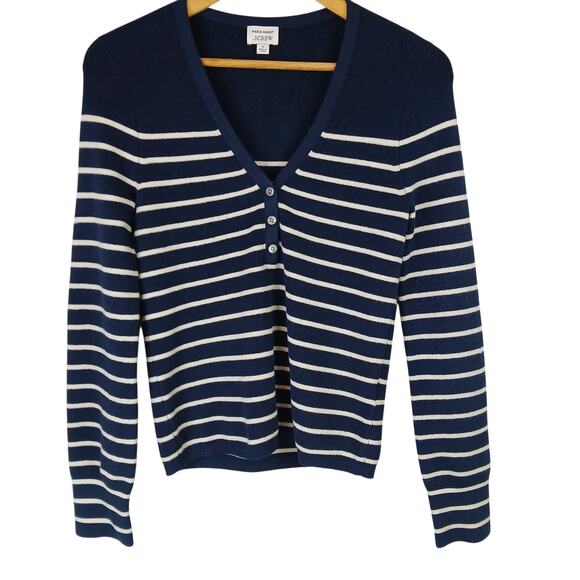 Marie Marot x J.Crew Sweaters - Navy and White Striped V-Neck Sweater